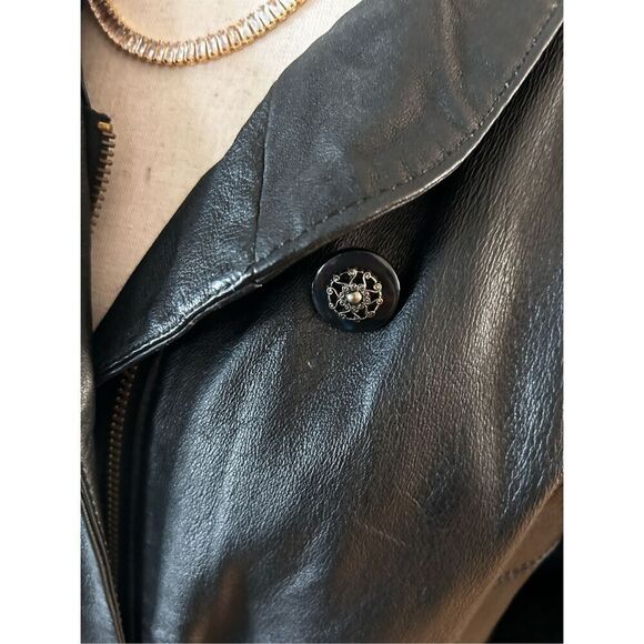 Women's Vintage Rallee trenchcoat Black Leather Trim Coat Size S - Picture 2 of 7